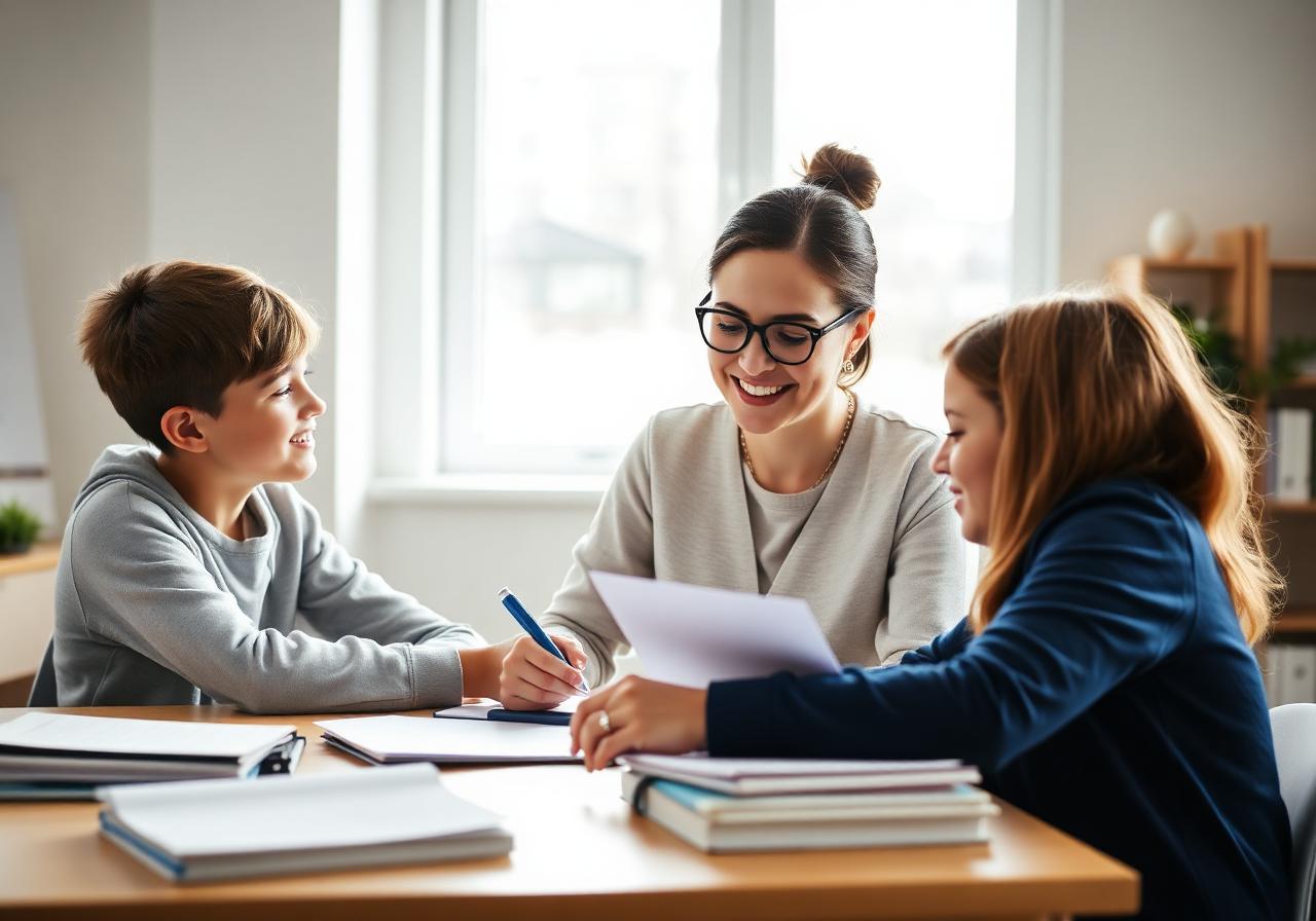 Cours particuliers de mathématiques à domicile à Brest — professeure et élève